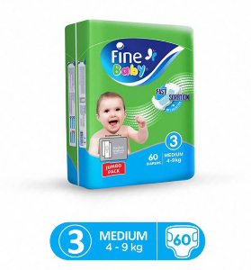 Fine Diapers Mega Pack Medium Size3 60Pcs